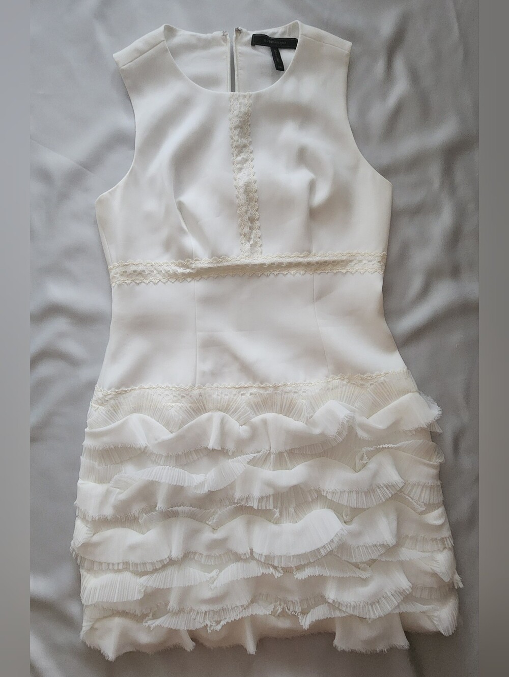 BCBGMAXAZRIA Maile Lace Inset Layered Ruffle Cocktail Mini Dress - Size 06